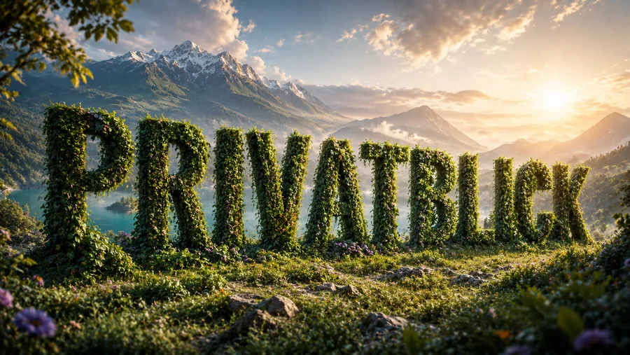 PrivatBlick als Text und gleichzeitig als wachsende Pflanze in der Natur